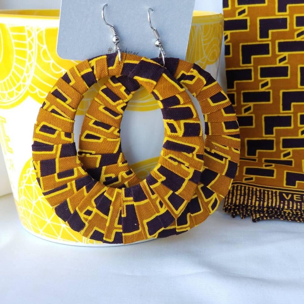 Fabric wrapped earrings, Ankara Hoop Earrings, Tribal earrings, African print ea